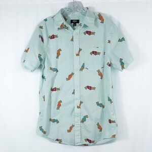 Urban Pipeline Bear Print Short Sleeve Button‎ Front Shirt Mens Small Mint Green